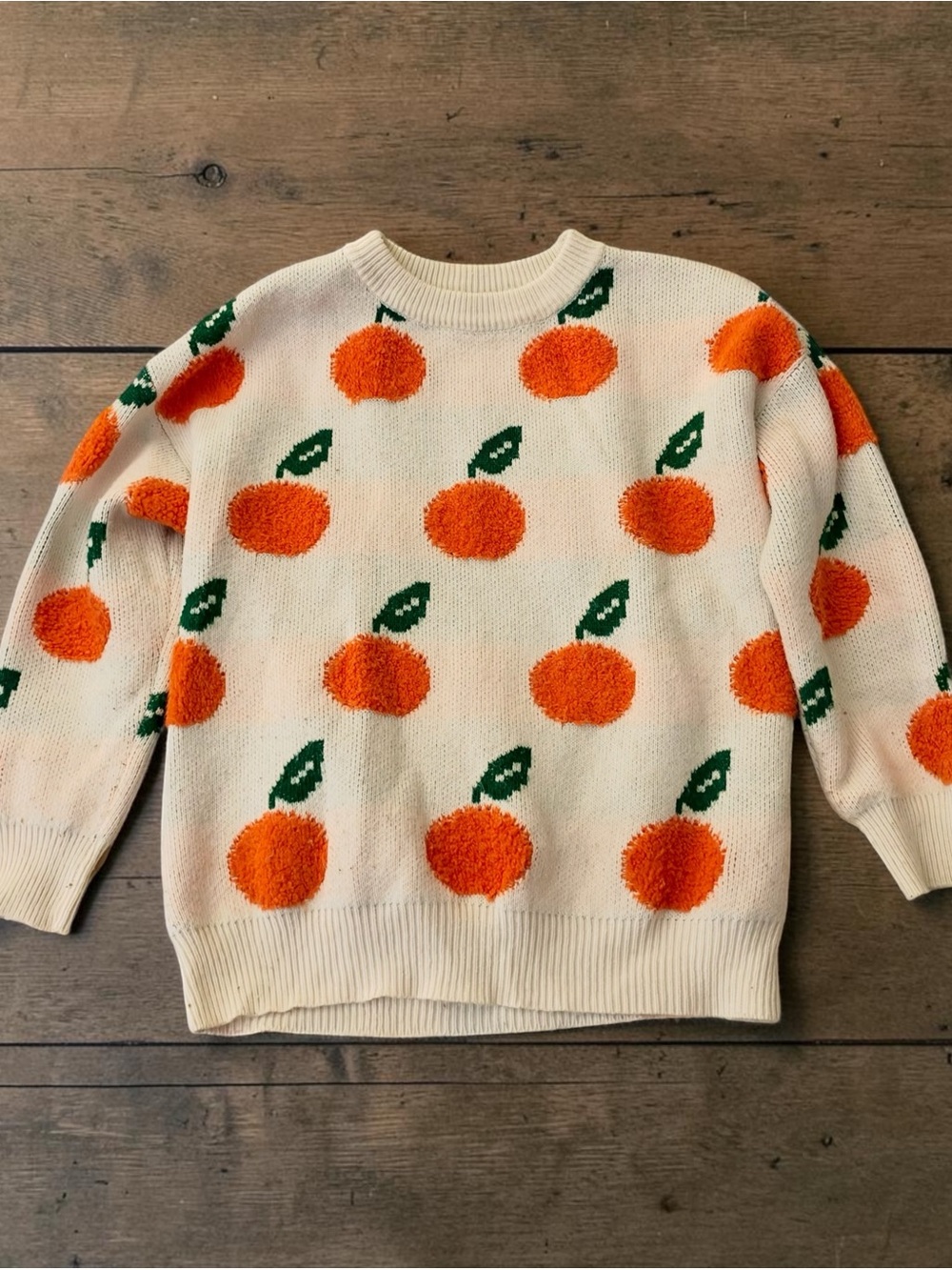 CIDER NOVELTY ORANGE POM FRUIT PRINT KNIT SOFT SWEATER SIZE SMALL